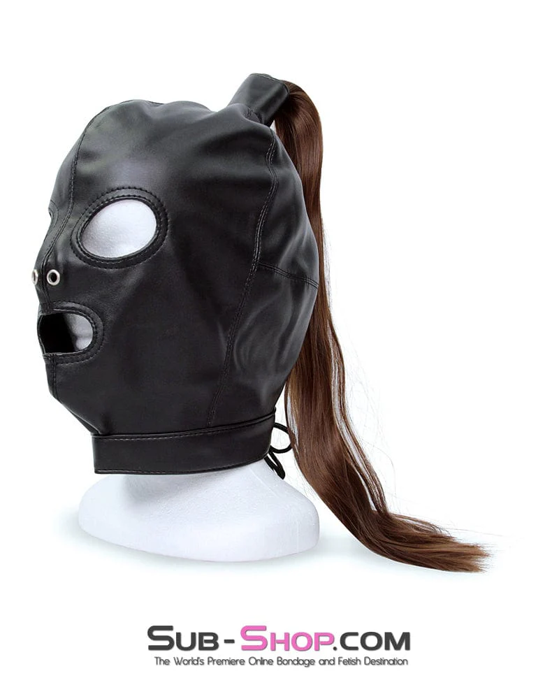 8921M Ponygirl Open Mouth and Eyes Bondage Hood with Ponytail - Image 9