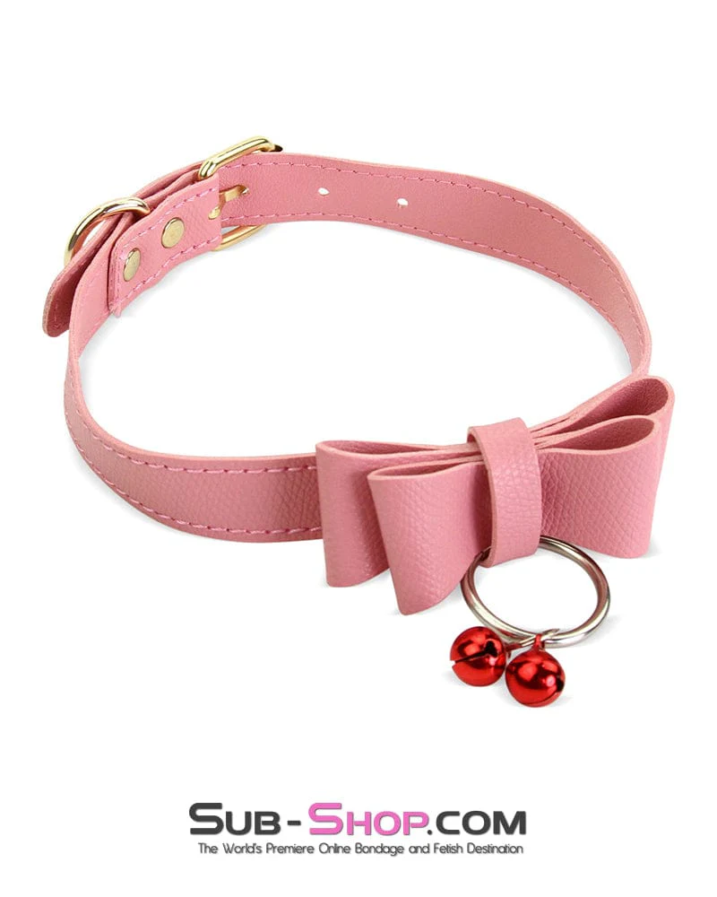 7337M      Precious Pet Bow Bondage Slave Collar with Bell and Gold Chain Leash - Image 6