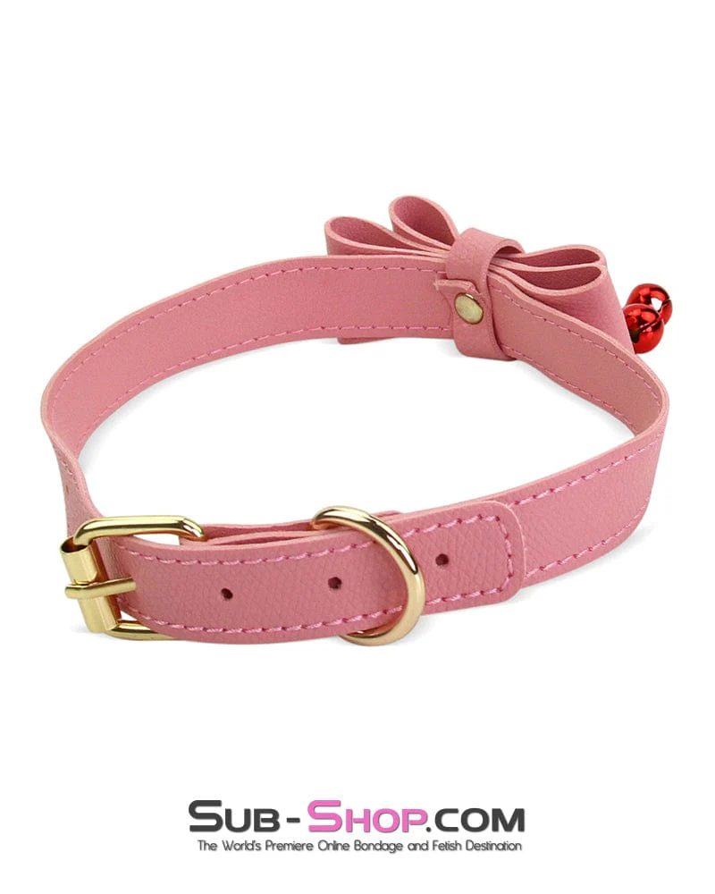 7337M      Precious Pet Bow Bondage Slave Collar with Bell and Gold Chain Leash - Image 8