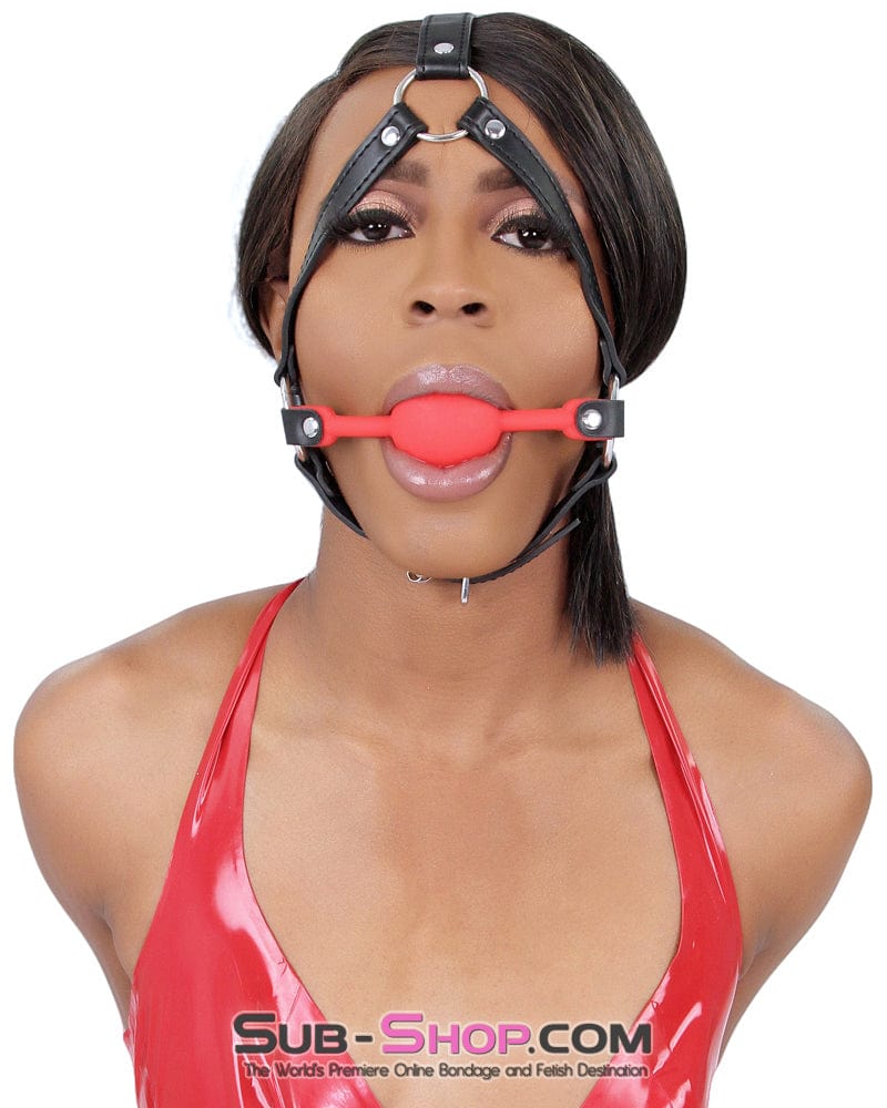 1356M      Premium Hush Red Silicone Ball Gag Harness - Image 4