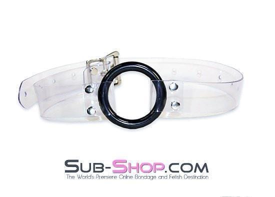 1495A-SIS Pretty Forced Feminization Sissy Wench Clearly Wide Open Luxe Clear PVC Wide Strap Plastic Ring Gag - Image 13
