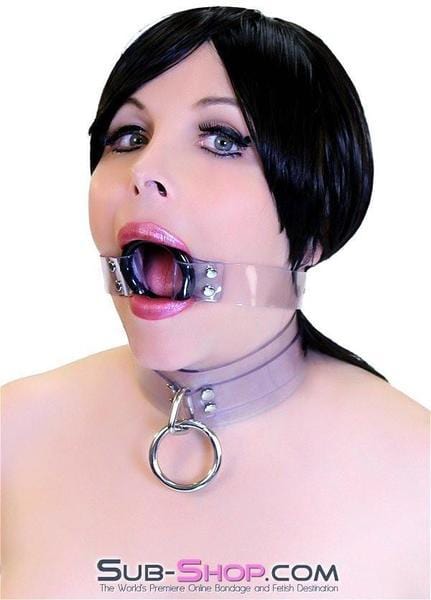 1495A-SIS Pretty Forced Feminization Sissy Wench Clearly Wide Open Luxe Clear PVC Wide Strap Plastic Ring Gag - Image 14