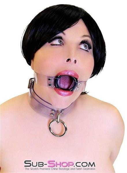1495A-SIS Pretty Forced Feminization Sissy Wench Clearly Wide Open Luxe Clear PVC Wide Strap Plastic Ring Gag - Image 15