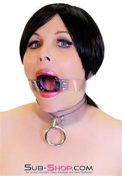 1495A-SIS Pretty Forced Feminization Sissy Wench Clearly Wide Open Luxe Clear PVC Wide Strap Plastic Ring Gag - Image 16
