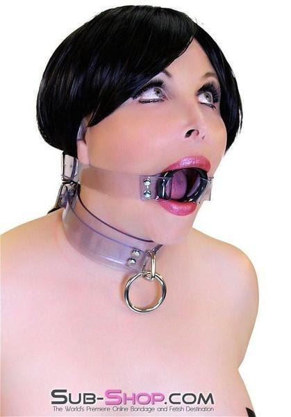 1495A-SIS Pretty Forced Feminization Sissy Wench Clearly Wide Open Luxe Clear PVC Wide Strap Plastic Ring Gag - Image 17