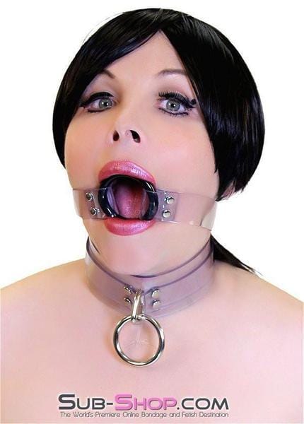 1495A-SIS Pretty Forced Feminization Sissy Wench Clearly Wide Open Luxe Clear PVC Wide Strap Plastic Ring Gag - Image 18