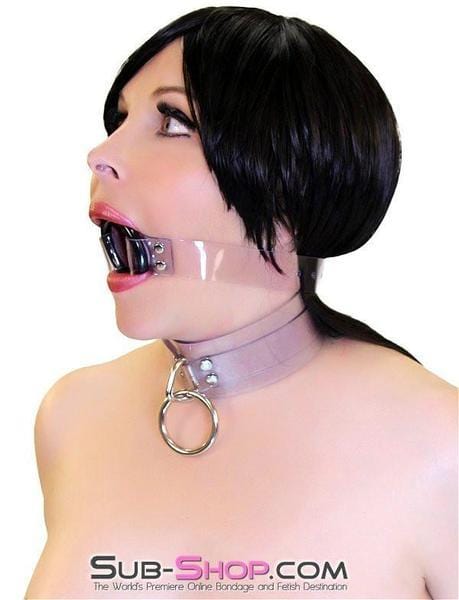 1495A-SIS Pretty Forced Feminization Sissy Wench Clearly Wide Open Luxe Clear PVC Wide Strap Plastic Ring Gag - Image 19