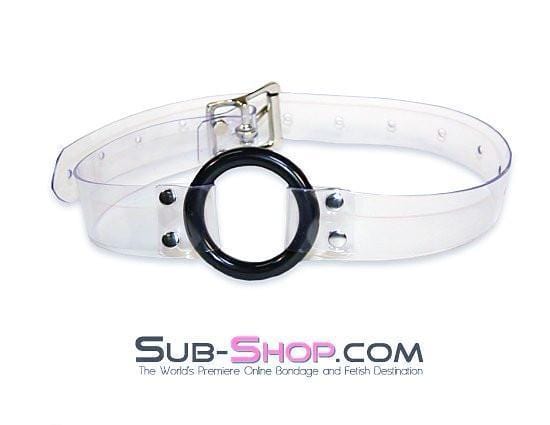 1495A-SIS Pretty Forced Feminization Sissy Wench Clearly Wide Open Luxe Clear PVC Wide Strap Plastic Ring Gag - Image 5