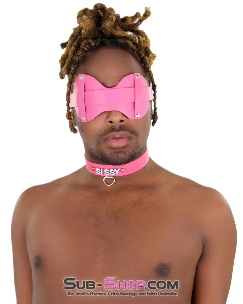 3432A-SIS Pretty Hot Pink Sissy Accessory Leather Wide Blindfold Forced Feminization Fantasy Sissy Hypnosis Strap