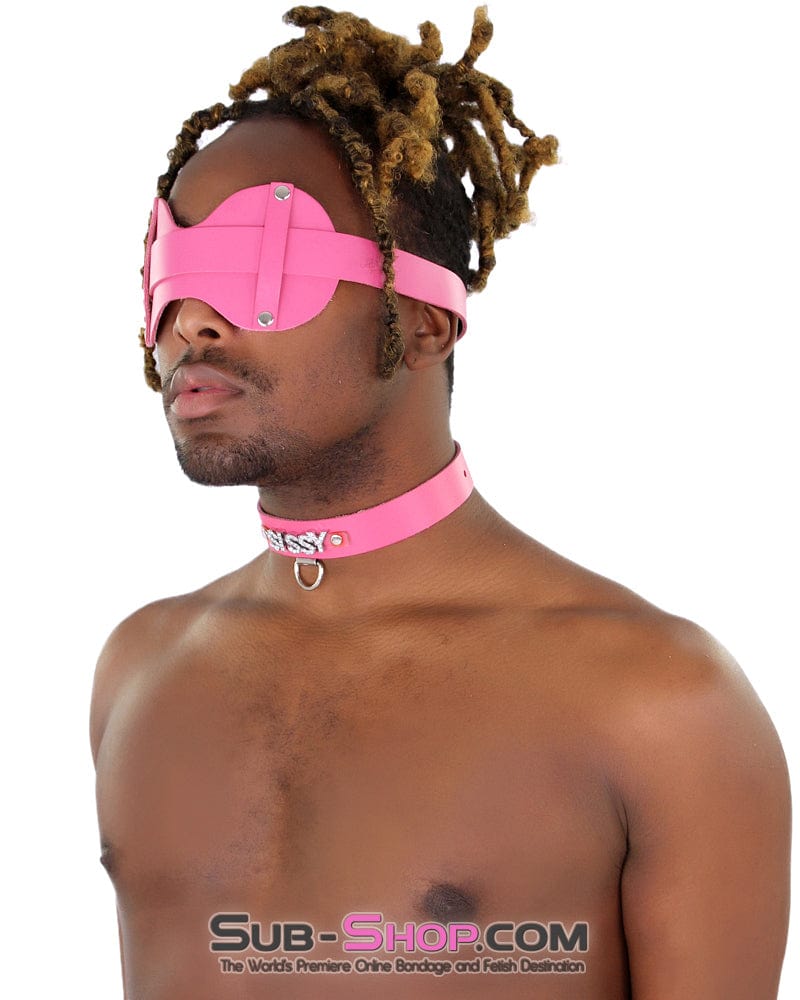 3432A-SIS Pretty Hot Pink Sissy Accessory Leather Wide Blindfold Forced Feminization Fantasy Sissy Hypnosis Strap - Image 2