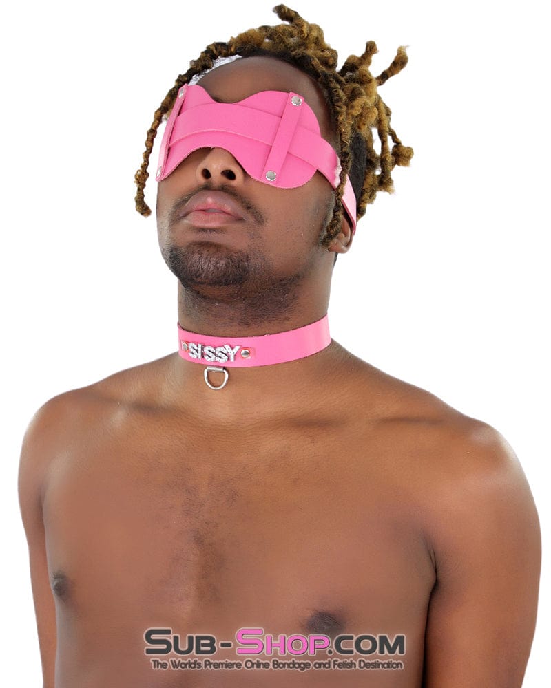 3432A-SIS Pretty Hot Pink Sissy Accessory Leather Wide Blindfold Forced Feminization Fantasy Sissy Hypnosis Strap - Image 3