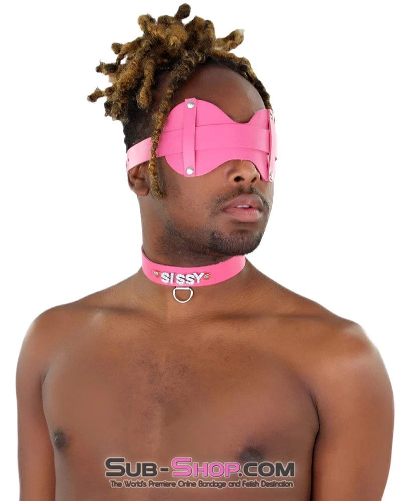 3432A-SIS Pretty Hot Pink Sissy Accessory Leather Wide Blindfold Forced Feminization Fantasy Sissy Hypnosis Strap - Image 4