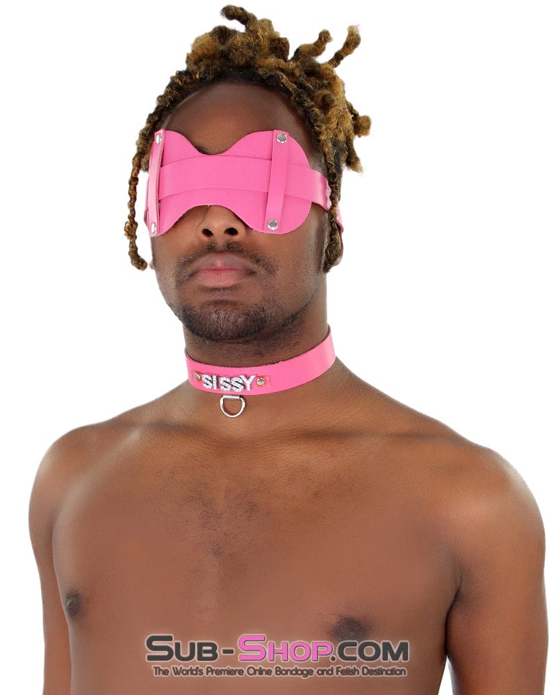 3432A-SIS Pretty Hot Pink Sissy Accessory Leather Wide Blindfold Forced Feminization Fantasy Sissy Hypnosis Strap - Image 5