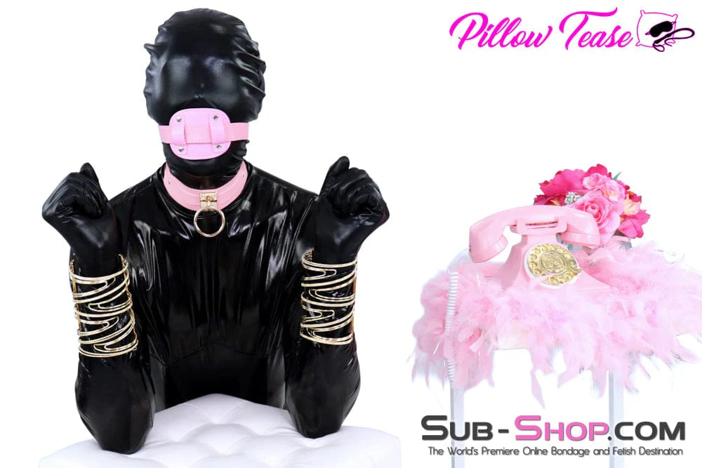 0787DL      Pretty Princess Pink Bondage Collar with Gold Hardware - Image 11