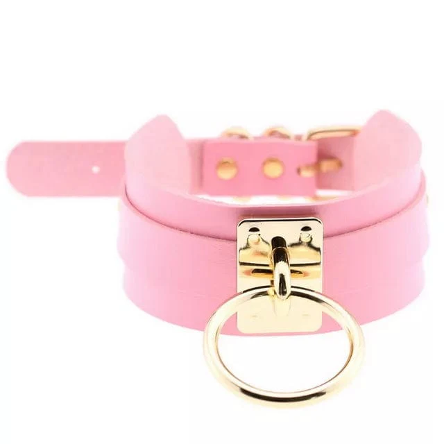 0787DL      Pretty Princess Pink Bondage Collar with Gold Hardware - Image 6
