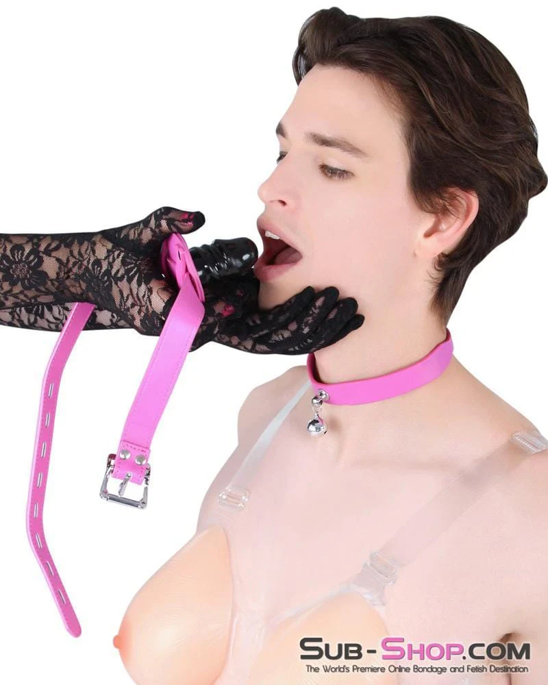 5709RS-SIS Pretty Sissy Bimbo Sissy Training Cock Sucker Hot Pink Locking Penis Gag