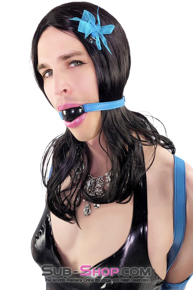 1617DL-SIS Pretty Sissy Boi Black Rubber Ballgag on Tantric Professional Dominatrix Blue Strap - Image 2