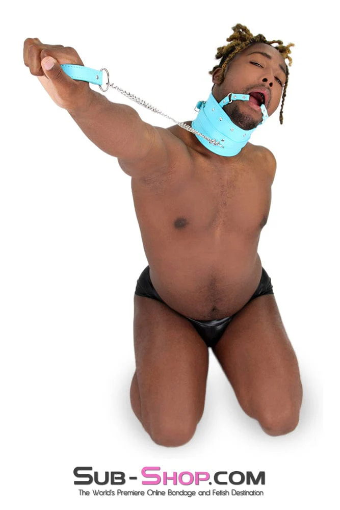 1882MQ-SIS Pretty Sissy Feminization Boi Bondage Slave Diamond Blue Posture Collar with Ring Gag
