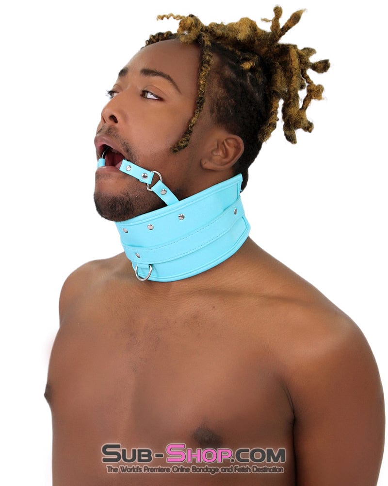 1882MQ-SIS Pretty Sissy Feminization Boi Bondage Slave Diamond Blue Posture Collar with Ring Gag - Image 5