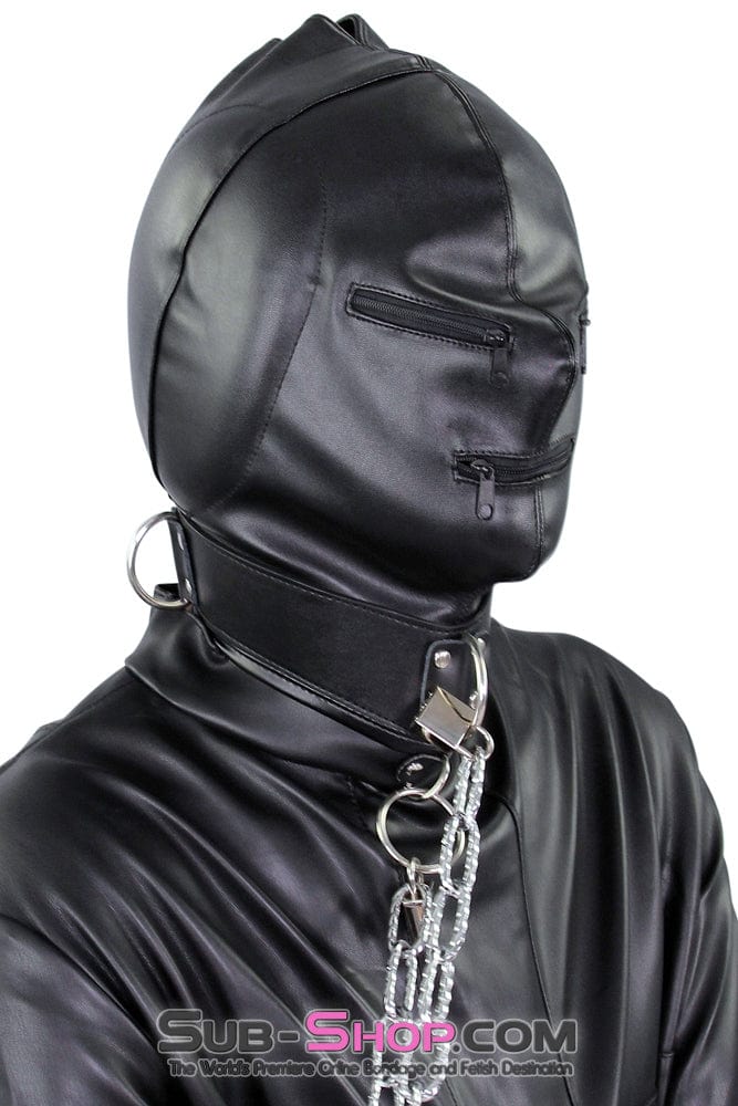 2286ZG-SIS Pretty Sissy Gurl Sensory Deprivation Zippered Eyes and Mouth Hood BDSM Mistress for Hire with Ear Pads