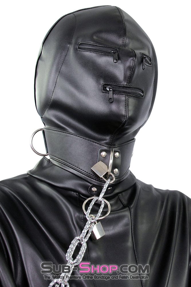 2286ZG-SIS Pretty Sissy Gurl Sensory Deprivation Zippered Eyes and Mouth Hood BDSM Mistress for Hire with Ear Pads - Image 3