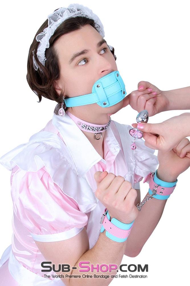 2739RS-SIS      Pretty Sissy Slave Locking Sissy Chastity Rubber Penis Gag, Diamond Blue Strap - Image 13