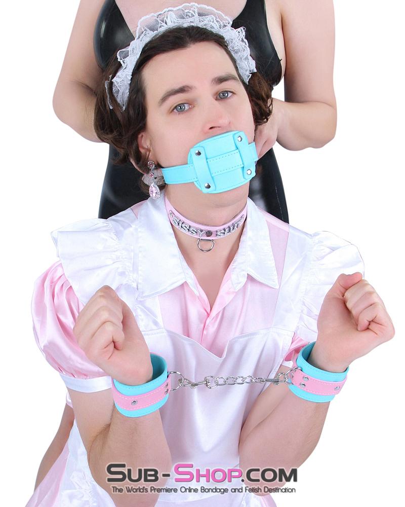 2739RS-SIS      Pretty Sissy Slave Locking Sissy Chastity Rubber Penis Gag, Diamond Blue Strap - Image 5