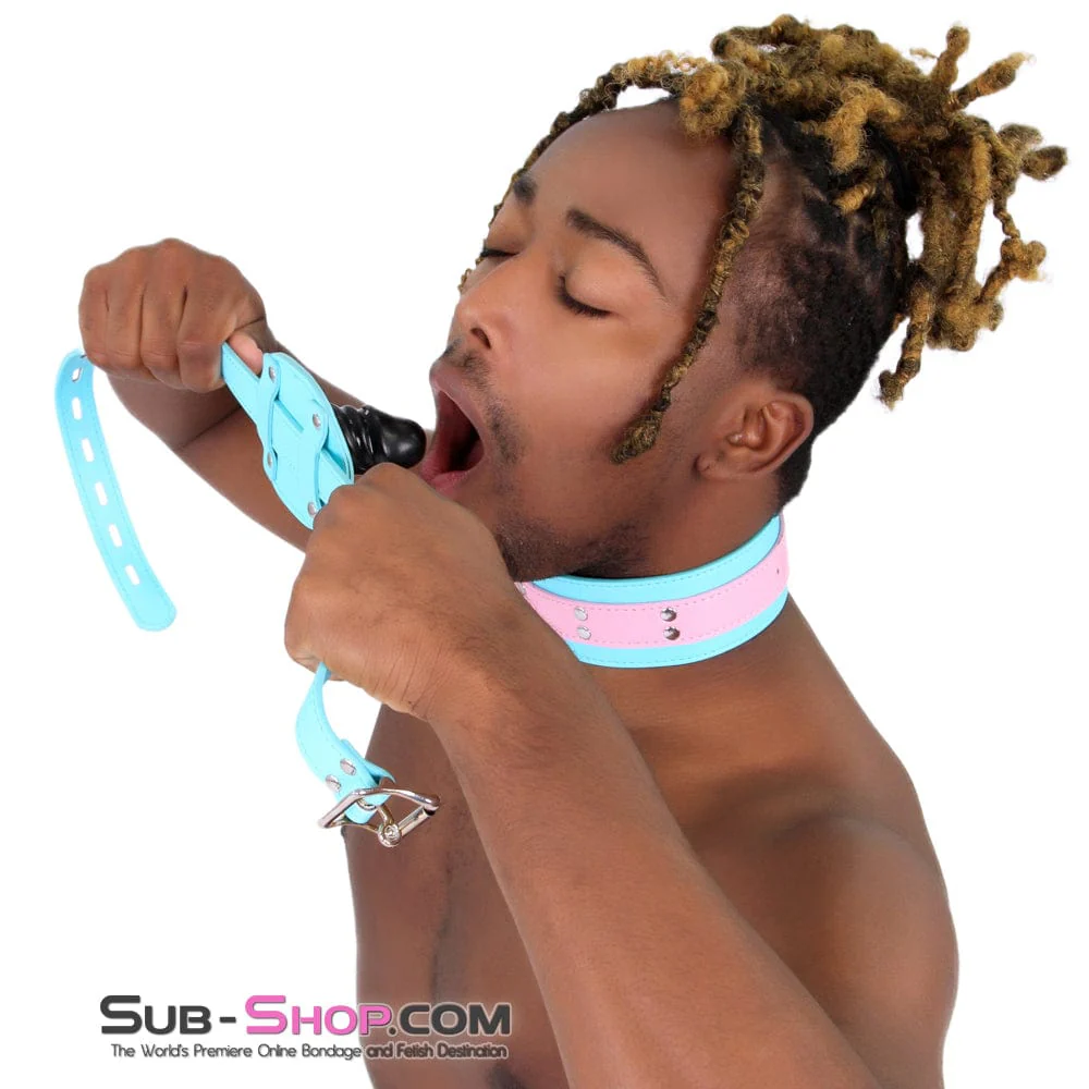 2739RS-SIS      Pretty Sissy Slave Locking Sissy Chastity Rubber Penis Gag, Diamond Blue Strap - Image 8