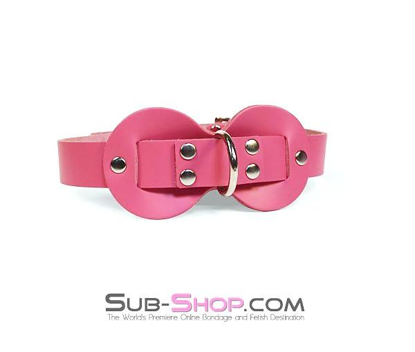 0978A-SIS Pretty Sissy Slave Quiet Hot Pink BDSM Training Leather Double Mouth Guard Gag - Image 6