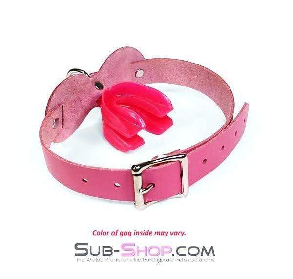 0978A-SIS Pretty Sissy Slave Quiet Hot Pink BDSM Training Leather Double Mouth Guard Gag - Image 8
