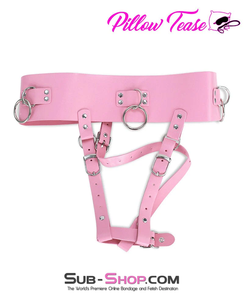 2364DL Princess Pink Leatherette Forced Fantasy Orgasms Vibrator Harness Bondage Belt - Image 3