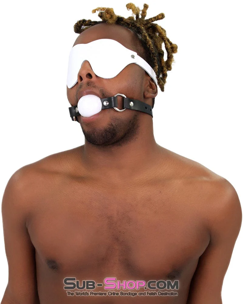 1453A-SIS Pure Pleasure White Leather Accessory Feminization Mistress Sissy Bondage Blindfold - Image 3