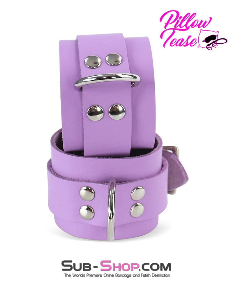 0599A-SIS Purple Passion Pretty Sissy Leather Bondage Wrist Cuffs - Image 3