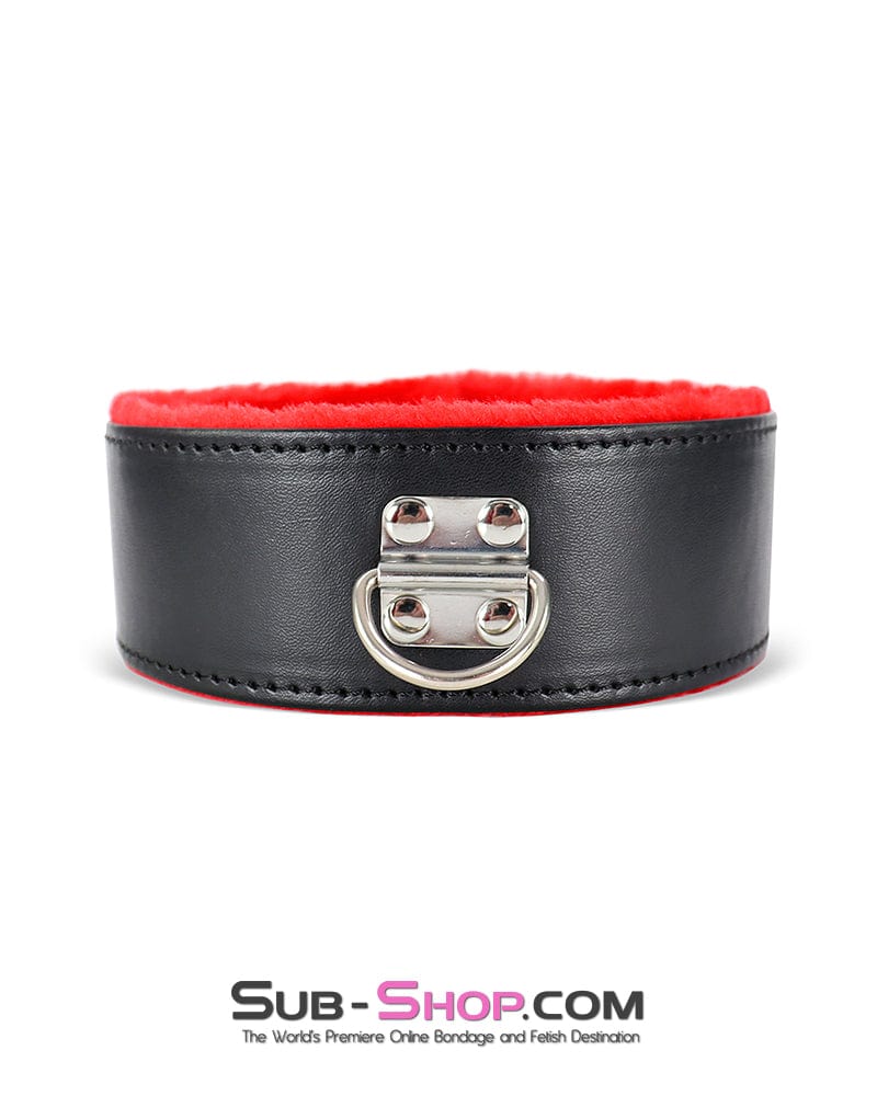 0975DL Red Fur Lined Bondage Slave Collar and Leash Set - Image 3