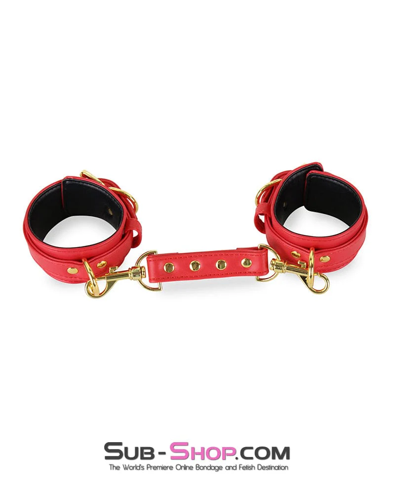 7143M Red Hots Gold Standard Padded Supple Wrist Bondage Cuffs with Connector - Image 7