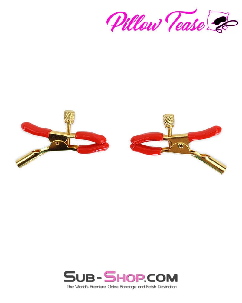 0907M Red Rubber Tipped Adjustable Gold Nipple Clamps