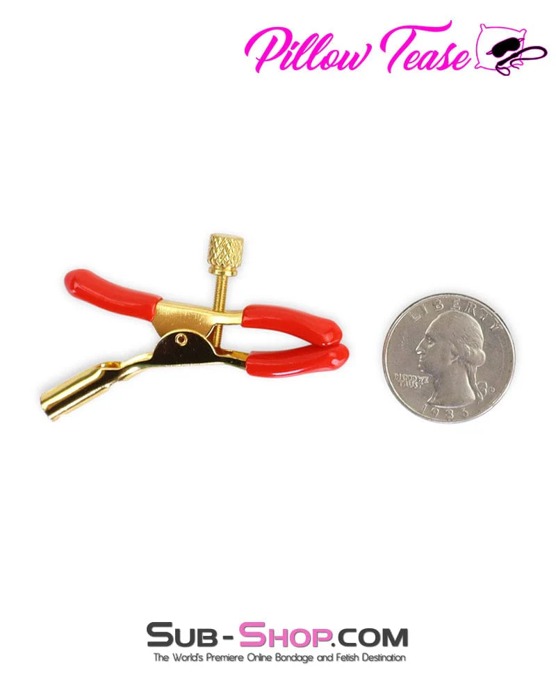 0907M Red Rubber Tipped Adjustable Gold Nipple Clamps - Image 2