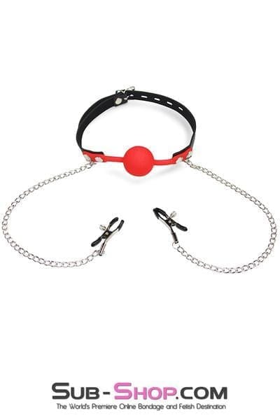 3755RS      Red Silicone Locking Ball Gag and Nipple Clamps Set - LAST CHANCE - Final Closeout! - Image 3