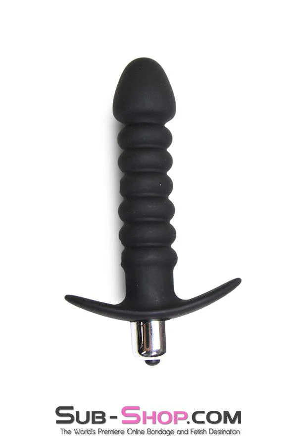 2517M-SIS      Ridged Sissy Vibrating Silicone Anal Dildo - Image 3