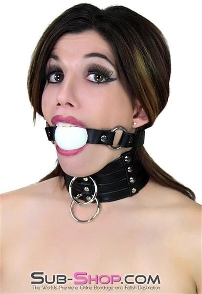 1552A Rings of Submission Ballgag, Black Leather with White Ball - Image 11