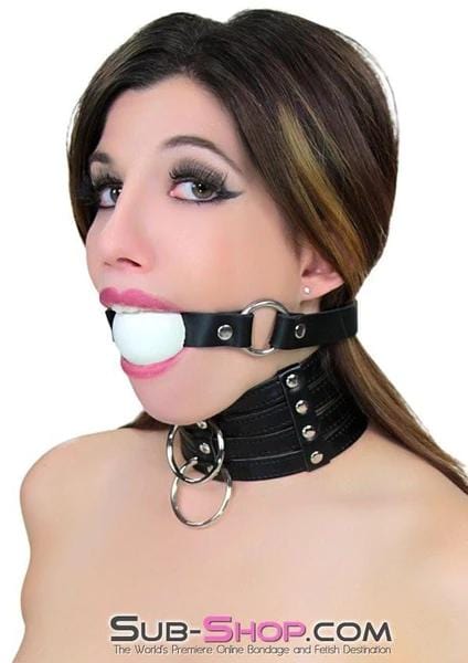 1552A Rings of Submission Ballgag, Black Leather with White Ball - Image 12