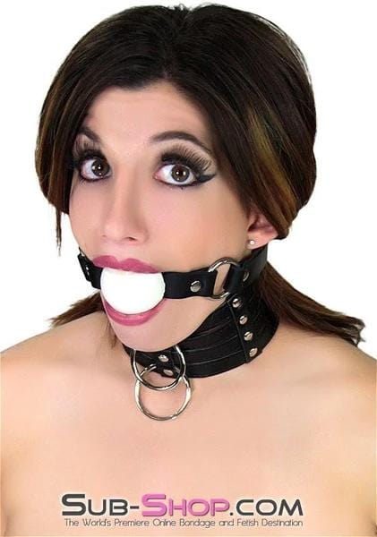1552A Rings of Submission Ballgag, Black Leather with White Ball - Image 13