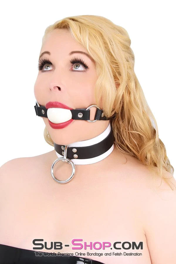 1552A Rings of Submission Ballgag, Black Leather with White Ball - Image 2