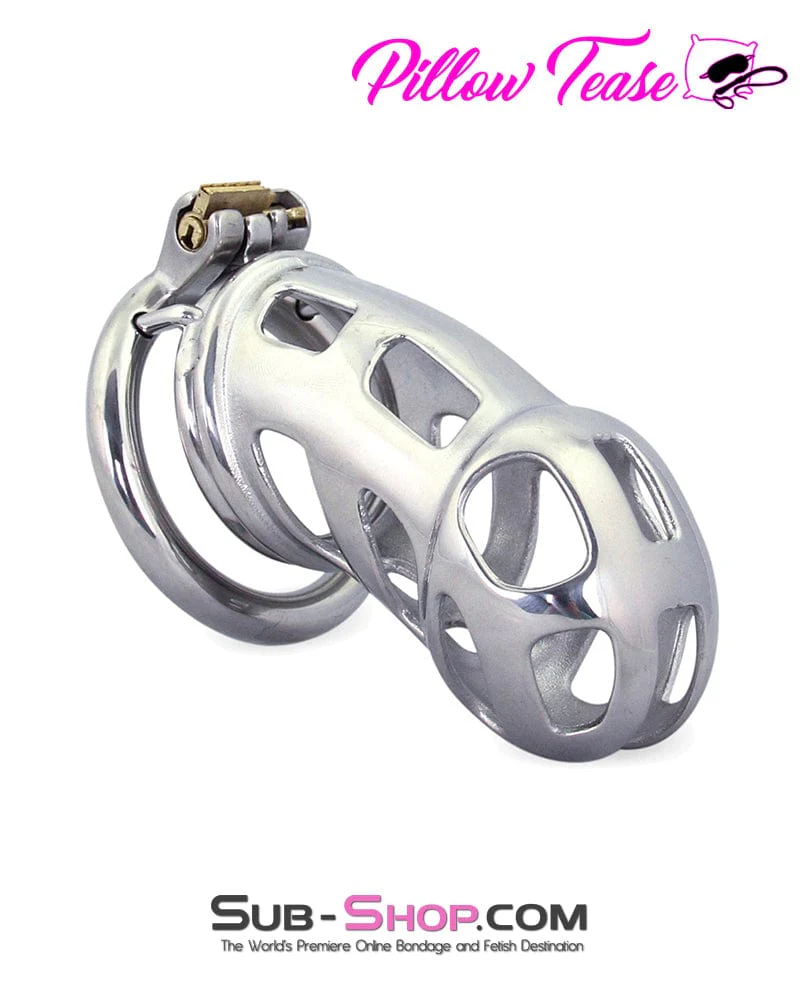 0718AR Rock Hard Locking Steel Male Teasing Chastity Cage - Image 2