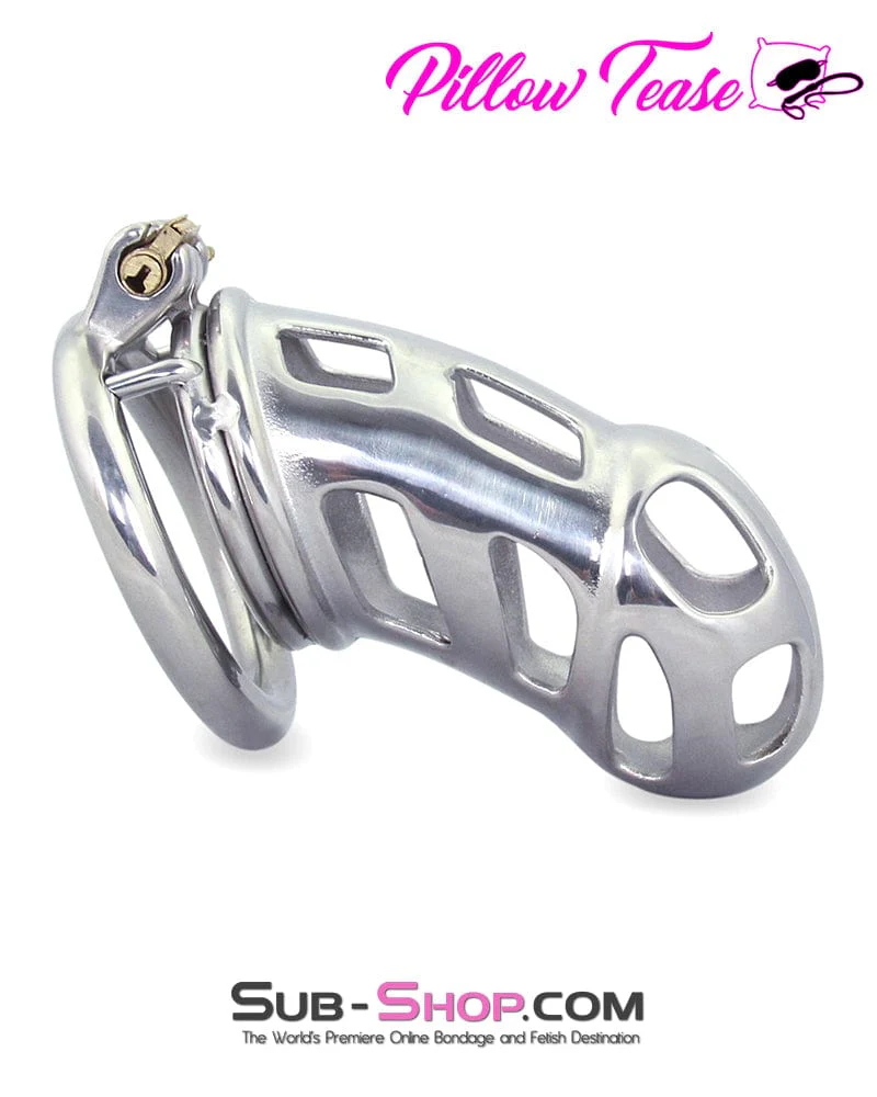 0718AR Rock Hard Locking Steel Male Teasing Chastity Cage - Image 4