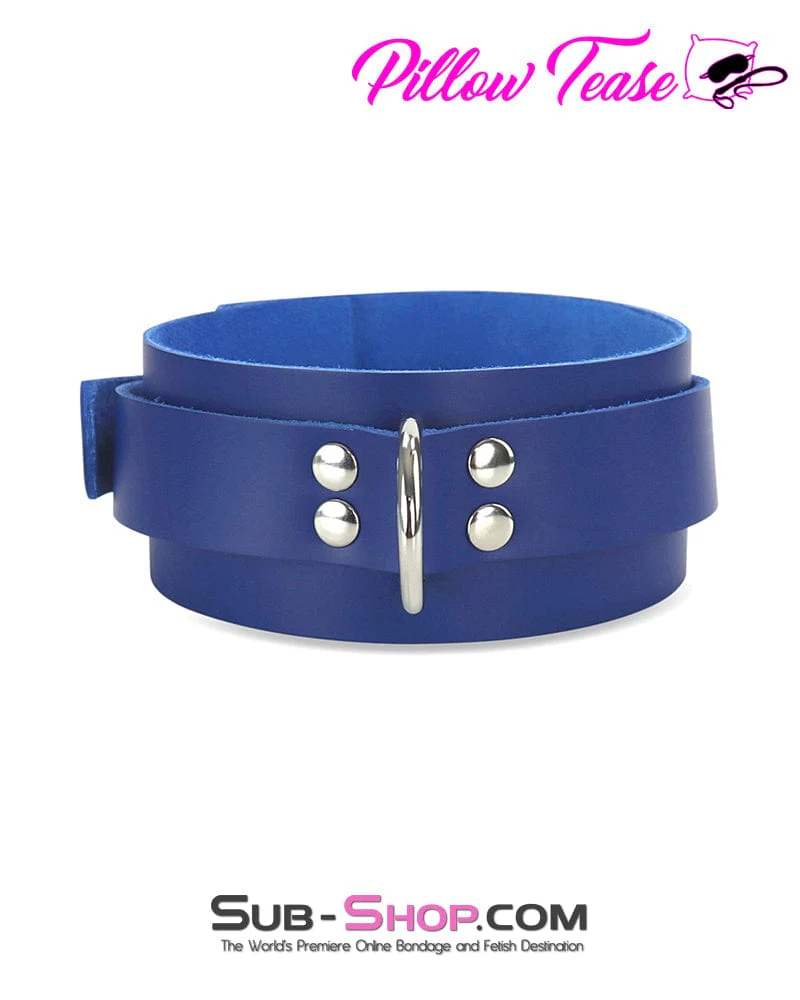1443A      Royal Blue Leather Bondage Collar - Image 2