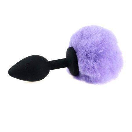 3509M      Light Purple Powder Puff Tail with Medium Black Silicone Butt Plug - LAST CHANCE - Final Closeout!
