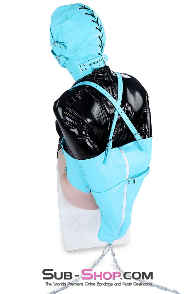 7302DL-SIS      Satin Lined Diamond Blue Feminization BDSM Training Zipper Armbinder + Bondage Glove Sissy Set - Image 6