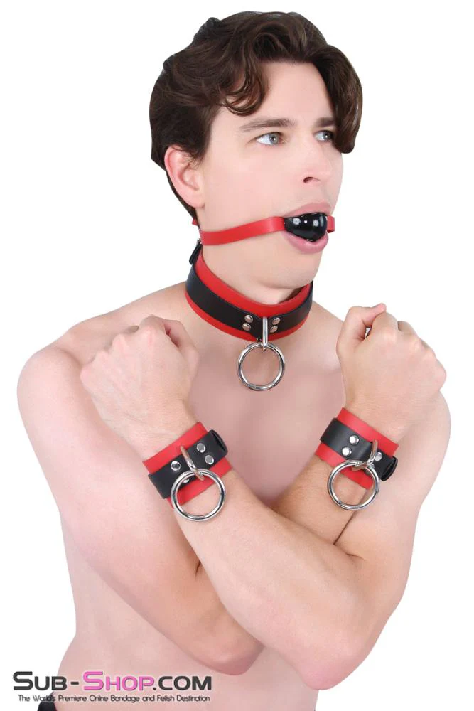 9089A      Sensual Seduction Red & Black Locking Leather Bondage Wrist Cuffs - Image 19