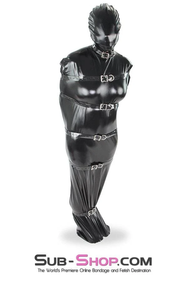 8727LB Shiny Black Spandex Full Hooded Body Sack - Image 12